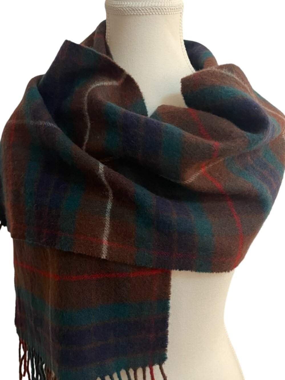 Clans Scotland 100% Wool Tartan Plaid Scarf Brown Green Navy Rust